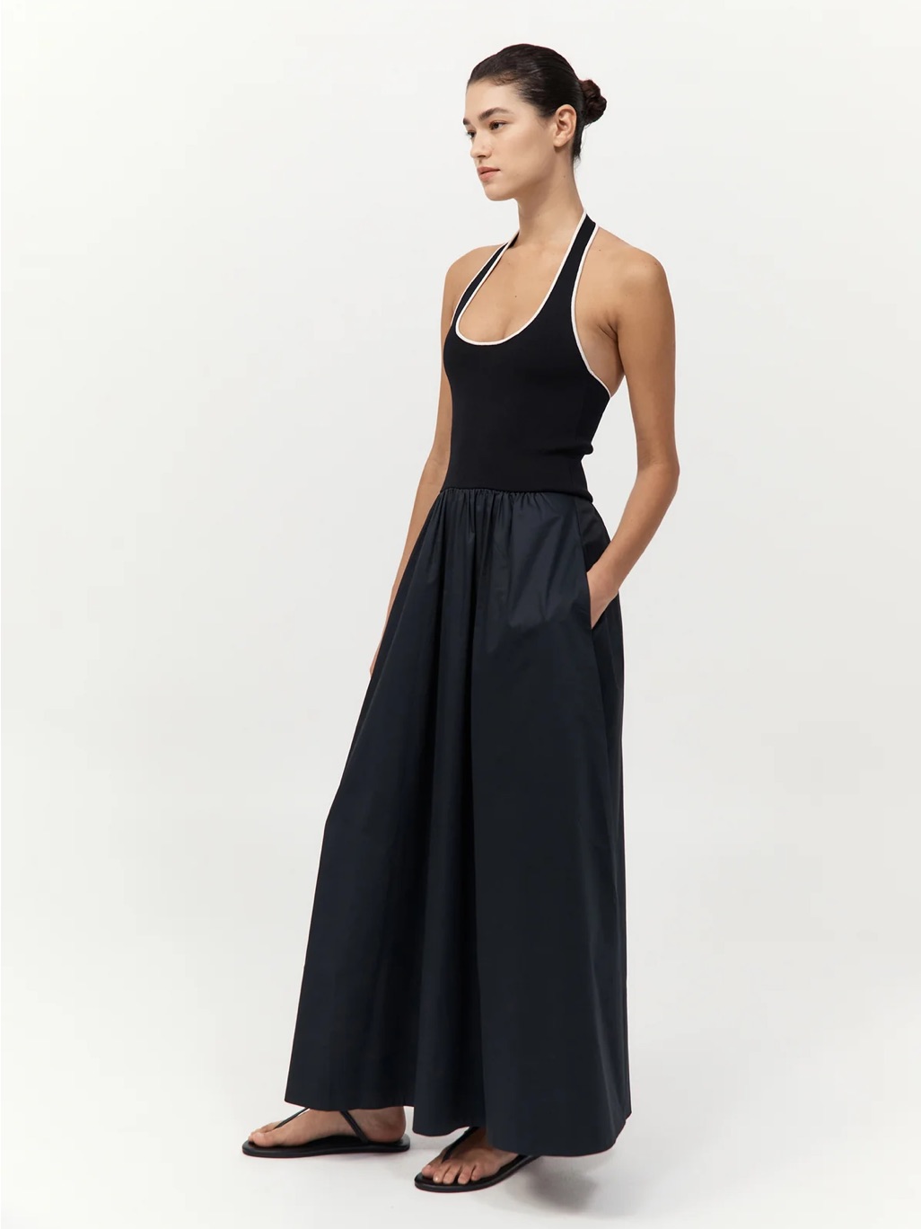 St. Agni Black Maxi Halter Dress With Side Pockets